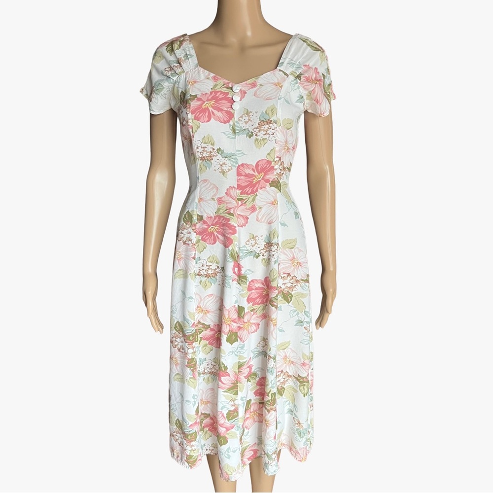 Vintage 90s Floral Rayon Midi Dress | Made in Canada | XS–S